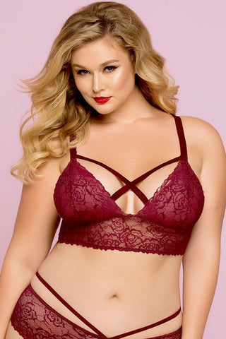 Merlot Rose Galloon Lace Bralette in 3X/4X