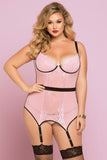 Soft Pink and Black Galloon Lace Chemise in 1X/2X