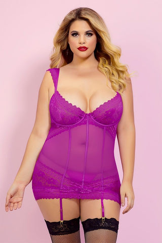 Orchid Galloon Lace Chemise and Thong in 1X/2X