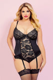 Black Floral Lace and Microfiber Teddy in 3X/4X