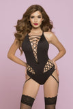 Black Microfiber Cut Out Bodysuit in OS