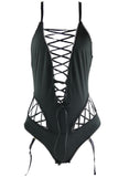 Black Microfiber Cut Out Bodysuit in OS