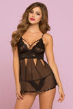 Black Galloon Lace and Mesh Babydoll in S/M