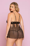 Black Galloon Lace and Mesh Babydoll in 1X/2X