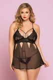 Black Galloon Lace and Mesh Babydoll in 3X/4X