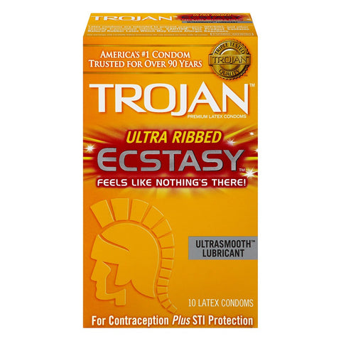 Trojan Ultra Ribbed Ecstasy Lubricated Condoms in 10 Pack