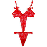 Strappy Red Lace Remote Vibrating Teddy in OS