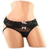 Remote Vibrating Open Back Black Lace Panty in OSXL