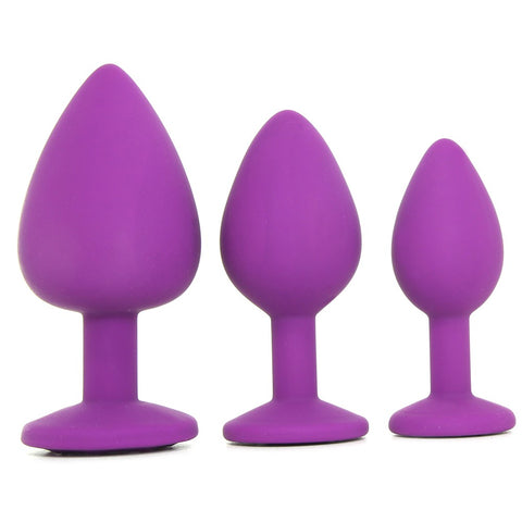 Silicone Anal Plugs with Gems Set in Purple