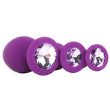 Silicone Anal Plugs with Gems Set in Purple